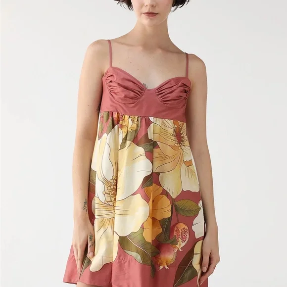 NWT FARM Rio Floral Pink and Yellow Mini Dress Size M - Picture 3 of 8